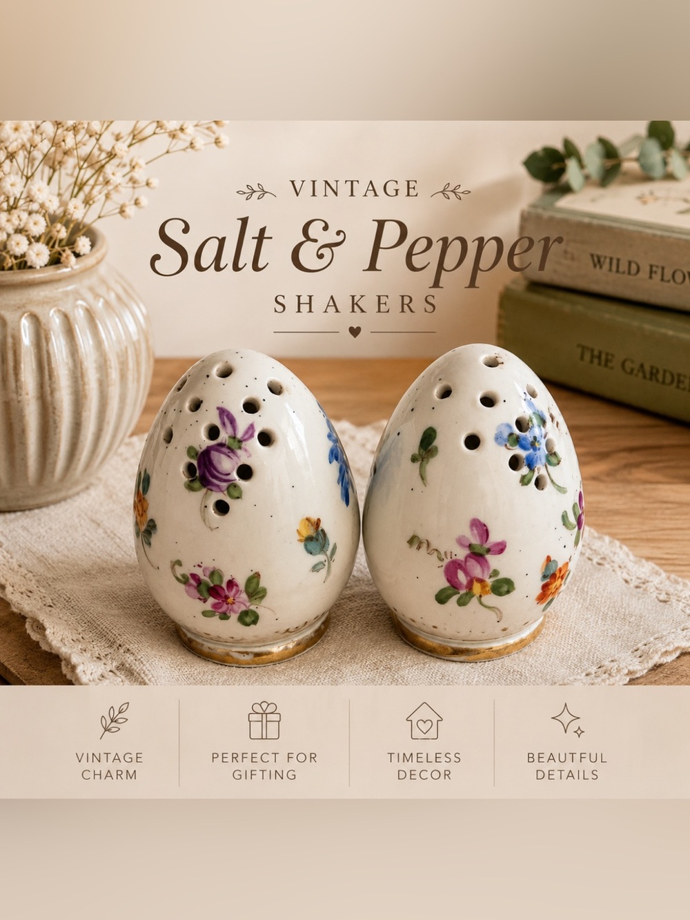 Vintage Hand Painted Salt and Pepper Shakers